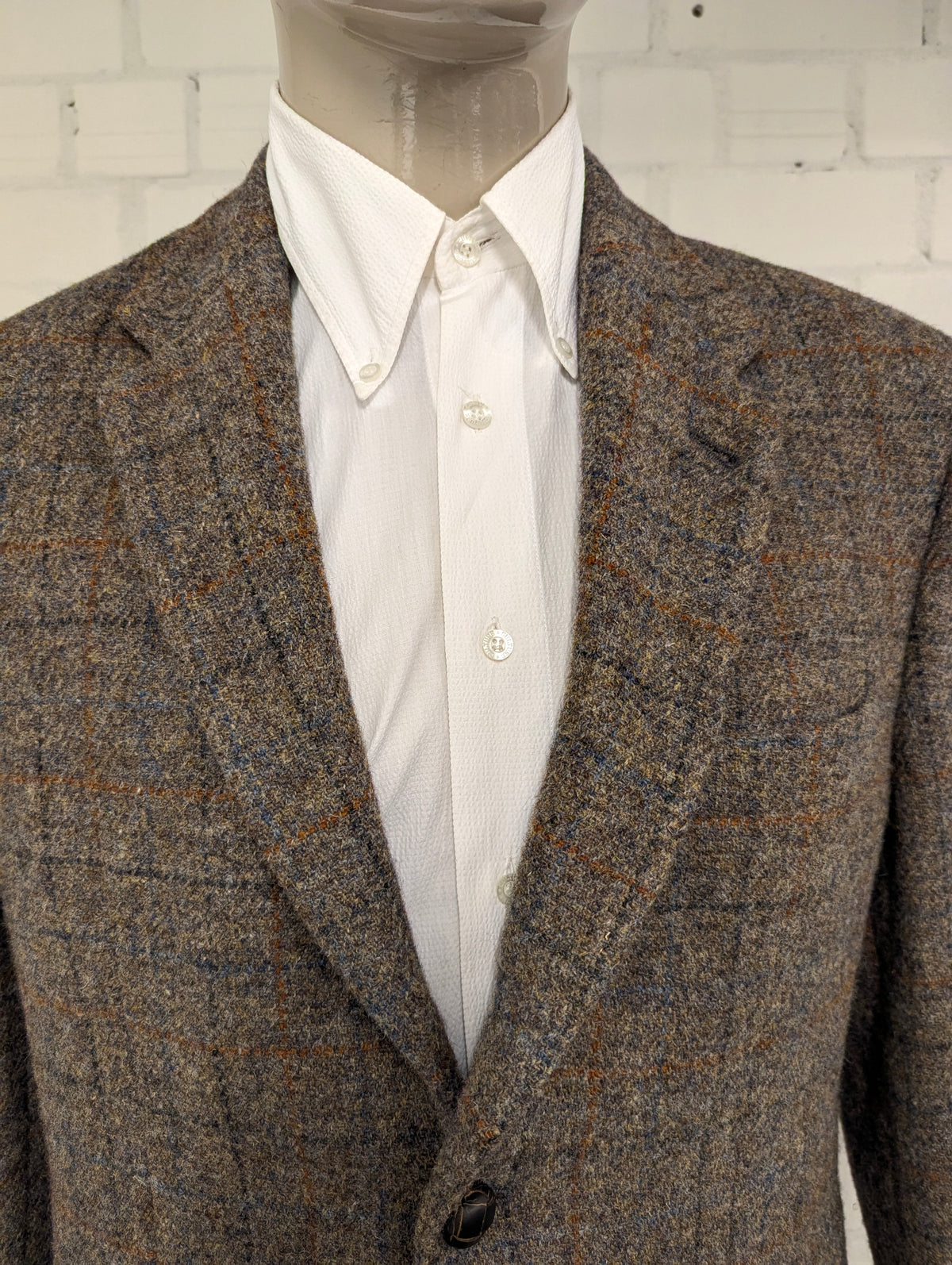 Walbusch Harris Tweed colbert. Kaki Bruin Oranje geruit. Maat 27 (54/L).
