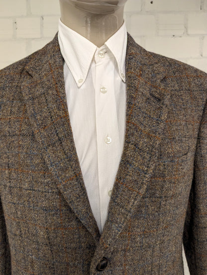 Walbusch Harris Tweed colbert. Kaki Bruin Oranje geruit. Maat 27 (54/L).