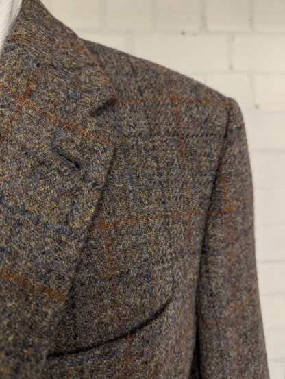 Walbusch Harris Tweed colbert. Kaki Bruin Oranje geruit. Maat 27 (54/L).