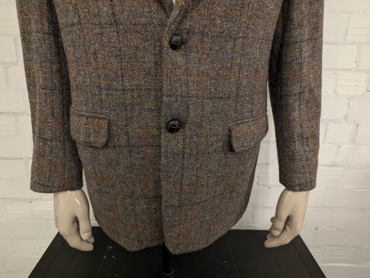 Walbusch Harris Tweed colbert. Kaki Bruin Oranje geruit. Maat 27 (54/L).