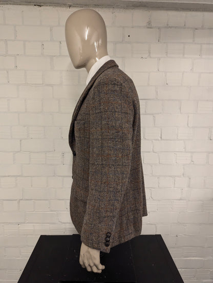 Walbusch Harris Tweed colbert. Kaki Bruin Oranje geruit. Maat 27 (54/L).