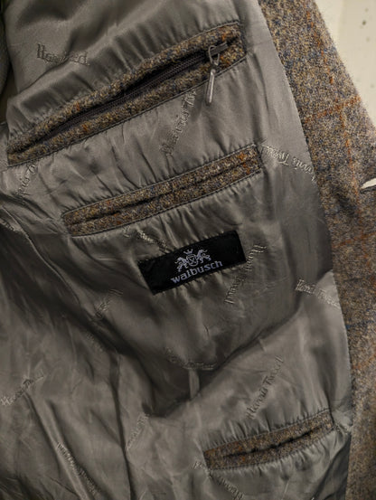 Walbusch Harris Tweed colbert. Kaki Bruin Oranje geruit. Maat 27 (54/L).