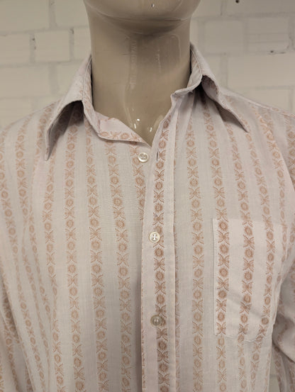 Vintage 70's Hentley overhemd met puntkraag. Beige Bruine print. Maat XL.