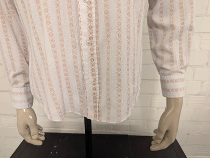Vintage 70's Hentley overhemd met puntkraag. Beige Bruine print. Maat XL.
