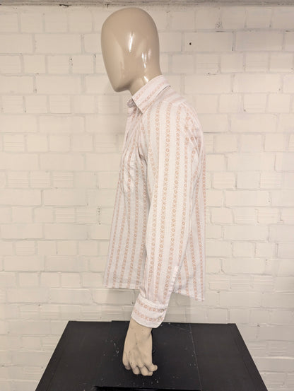 Vintage 70's Hentley overhemd met puntkraag. Beige Bruine print. Maat XL.