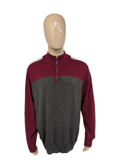 Nautica Quarter Zip trui met korte rits. Rood Grijs gekleurd. Maat 2XL / XXL.