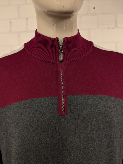 Nautica Quarter Zip trui met korte rits. Rood Grijs gekleurd. Maat 2XL / XXL.