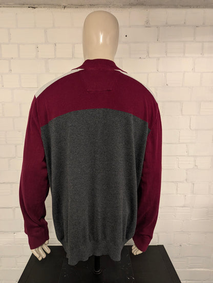 Nautica Quarter Zip trui met korte rits. Rood Grijs gekleurd. Maat 2XL / XXL.