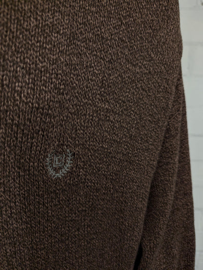 Chaps trui met knopen en elleboogstukken. Bruin gemêleerd. Maat 4XL / XXXXL.