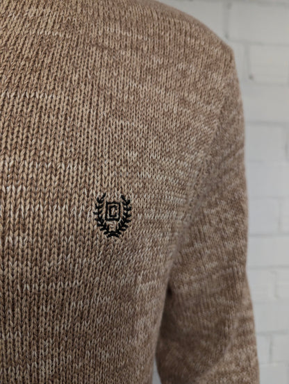 Chaps trui met elleboogstukken en knopen. Bruin Beige gemêleerd. Maat l.