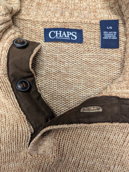 Chaps trui met elleboogstukken en knopen. Bruin Beige gemêleerd. Maat l.