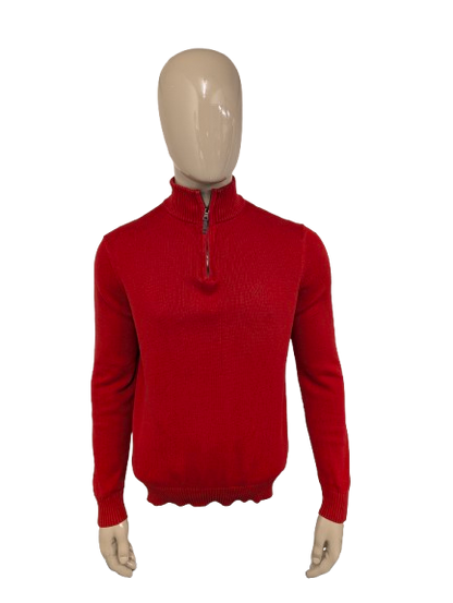 Nautica Quarter Zip trui met korte rits. Rood gekleurd. Maat M.