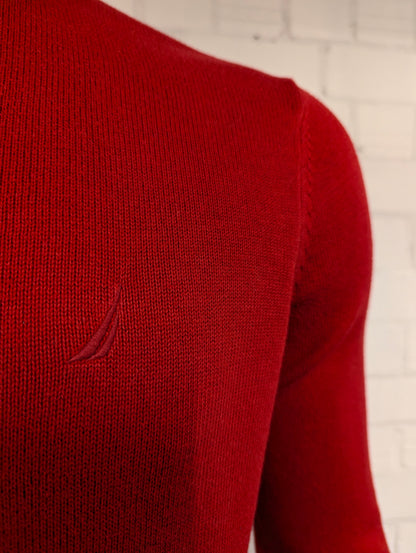 Nautica Quarter Zip trui met korte rits. Rood gekleurd. Maat M.