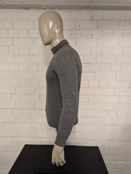 Benetton 100% Wollen coltrui. Grijs gemêleerd. Maat M.