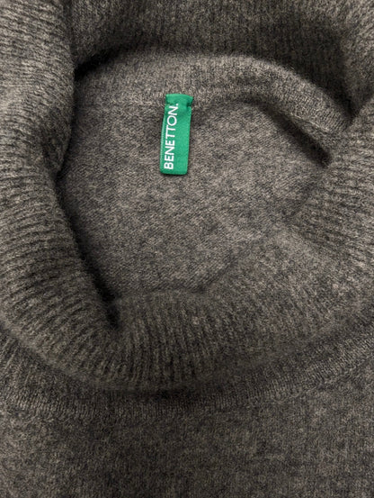 Benetton 100% Wollen coltrui. Grijs gemêleerd. Maat M.