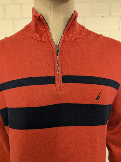 Nautica Quarter Zip trui met korte rits. Roze Blauw gekleurd. Maat XL.