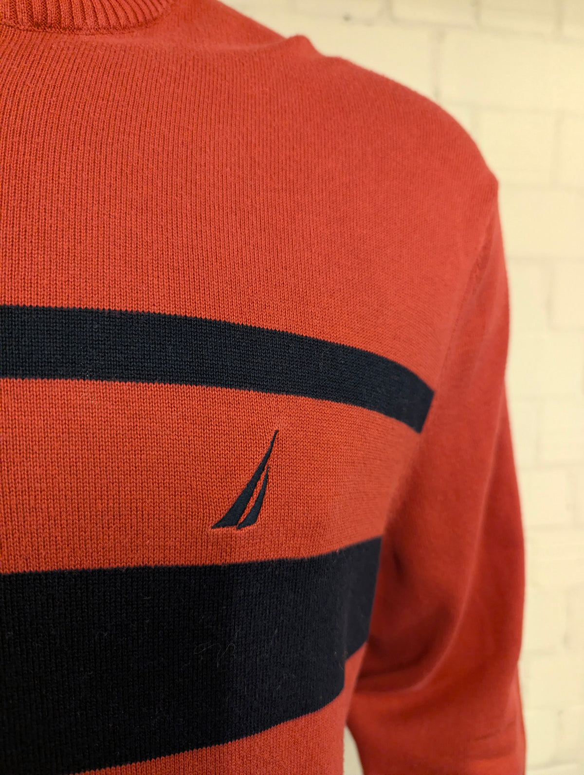 Nautica Quarter Zip trui met korte rits. Roze Blauw gekleurd. Maat XL.