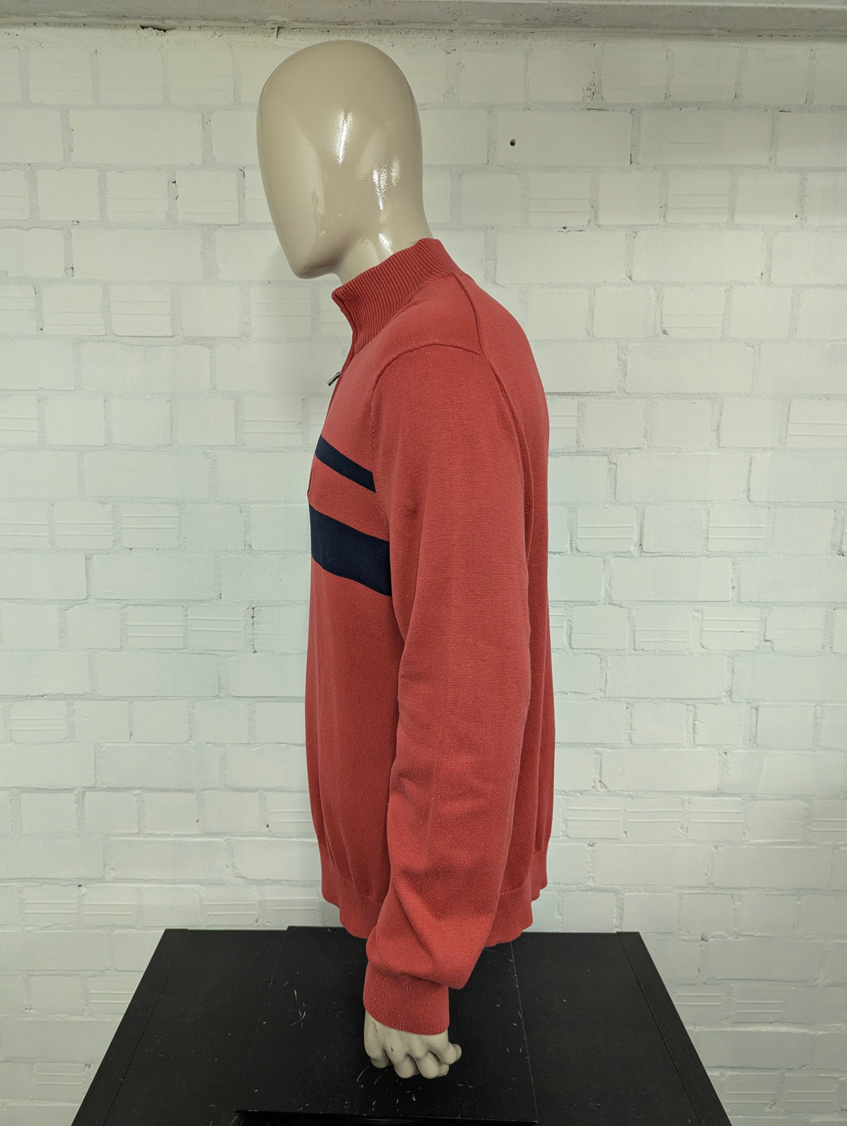 Nautica Quarter Zip trui met korte rits. Roze Blauw gekleurd. Maat XL.