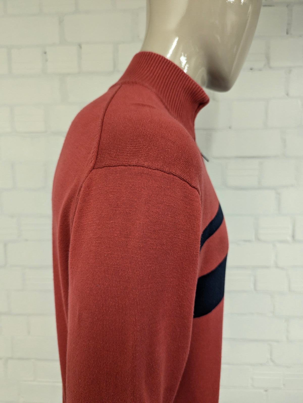 Nautica Quarter Zip trui met korte rits. Roze Blauw gekleurd. Maat XL.