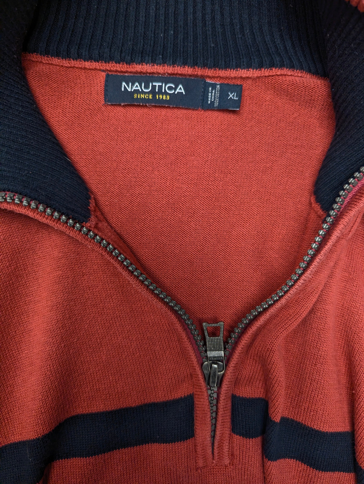 Nautica Quarter Zip trui met korte rits. Roze Blauw gekleurd. Maat XL.