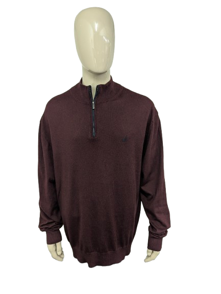 Nautica Navtech Quarter Zip trui met korte rits. Bordeaux Donker Blauw gemêleerd. Maat 3XL / XXXL.