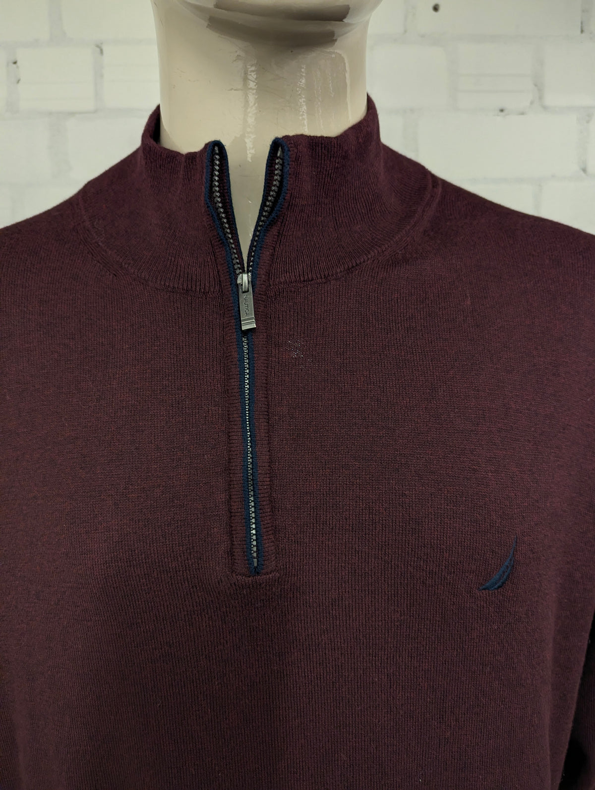 Nautica Navtech Quarter Zip trui met korte rits. Bordeaux Donker Blauw gemêleerd. Maat 3XL / XXXL.
