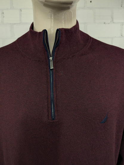 Nautica Navtech Quarter Zip trui met korte rits. Bordeaux Donker Blauw gemêleerd. Maat 3XL / XXXL.