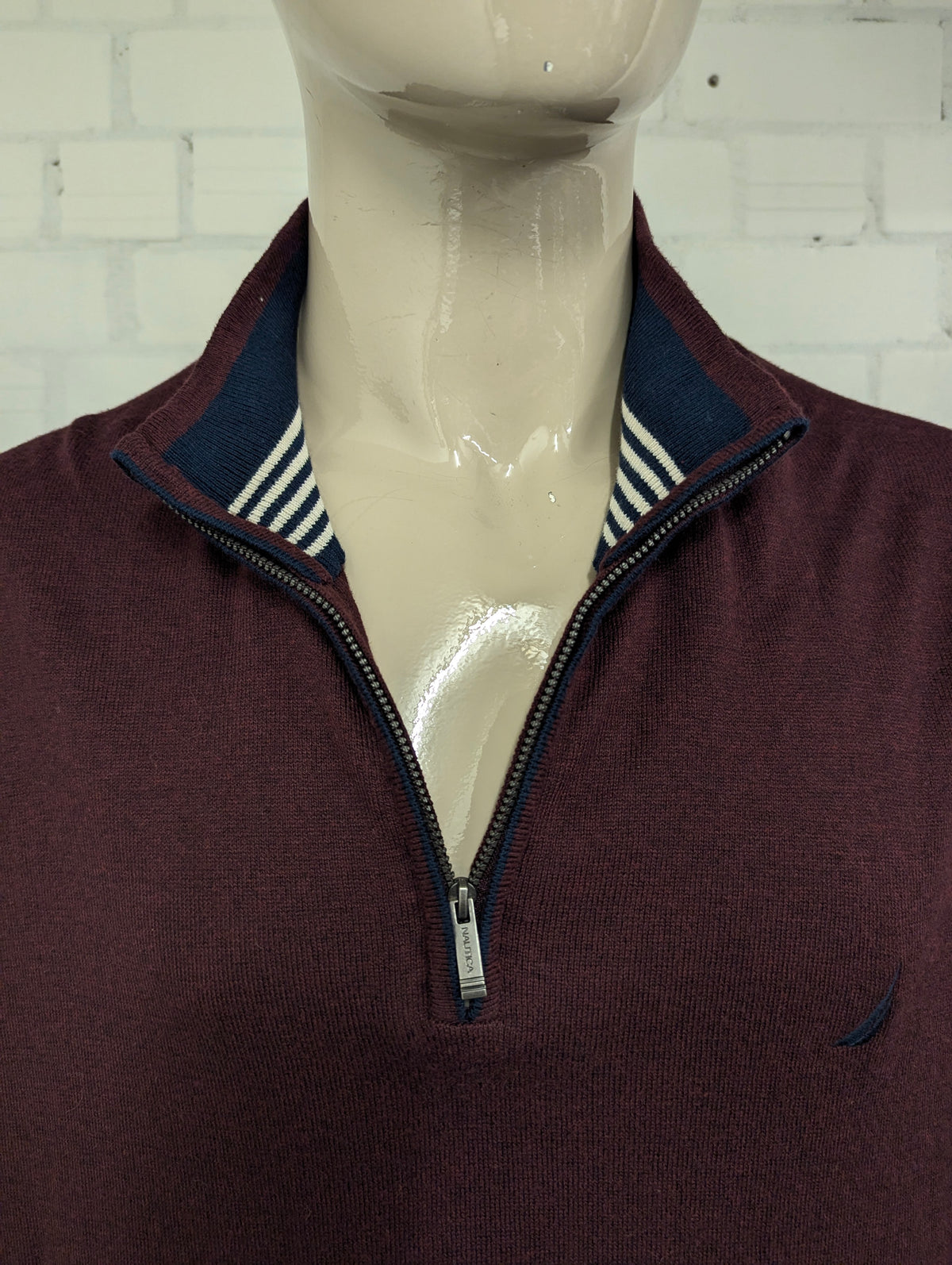 Nautica Navtech Quarter Zip trui met korte rits. Bordeaux Donker Blauw gemêleerd. Maat 3XL / XXXL.