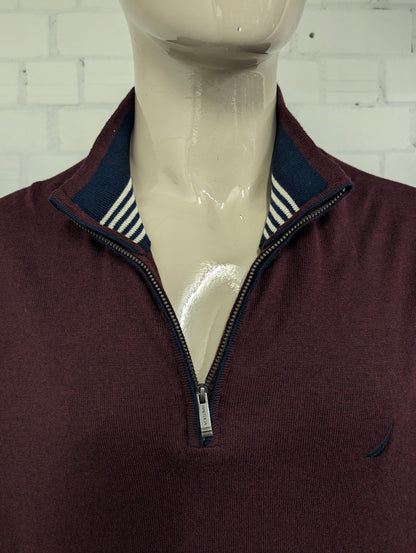 Nautica Navtech Quarter Zip trui met korte rits. Bordeaux Donker Blauw gemêleerd. Maat 3XL / XXXL.