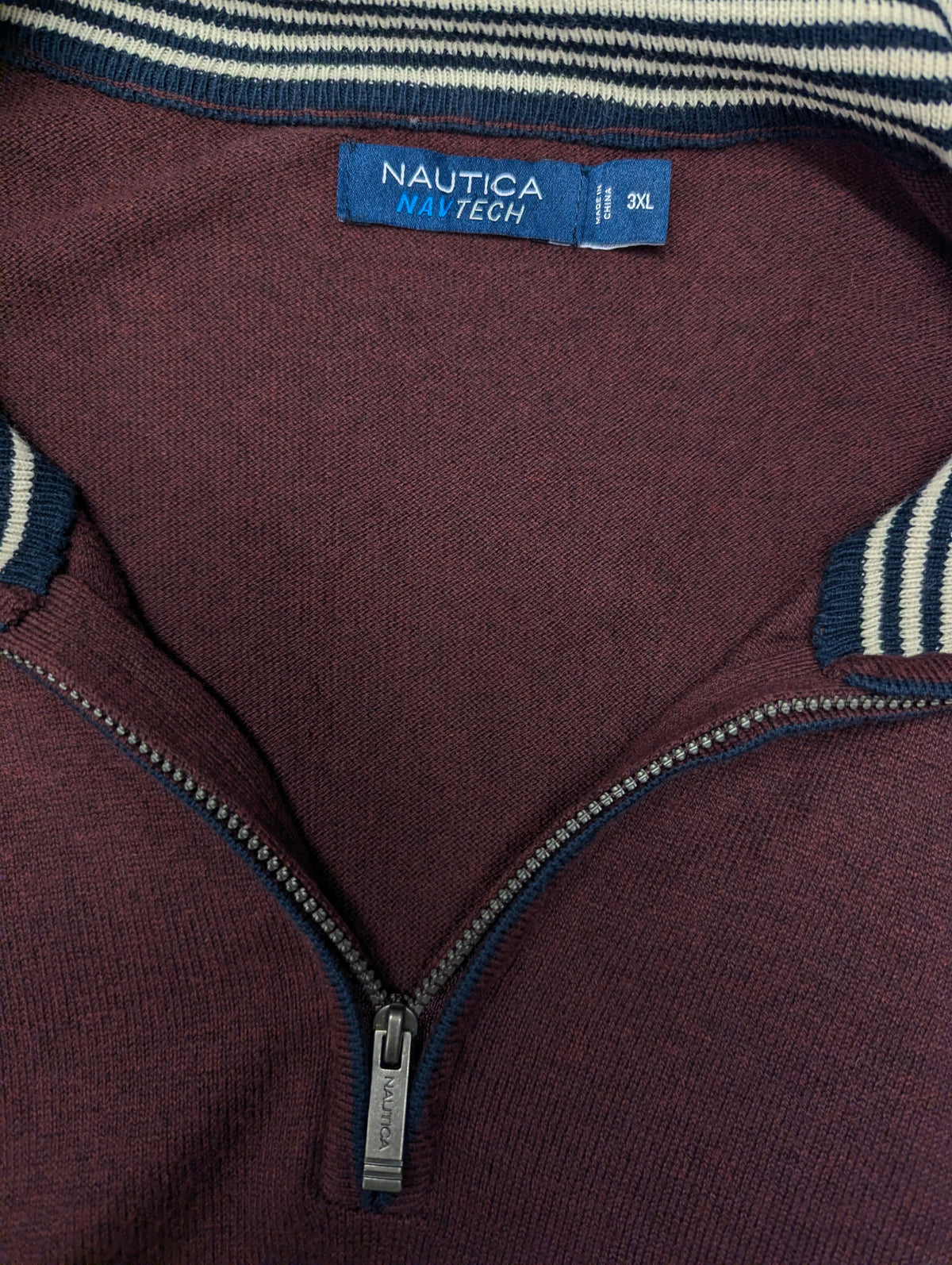 Nautica Navtech Quarter Zip trui met korte rits. Bordeaux Donker Blauw gemêleerd. Maat 3XL / XXXL.