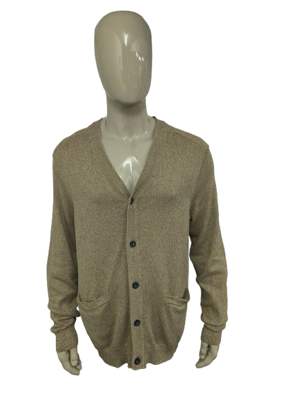 Chaps vest met knopen en zakken. Bruin Blauw gemêleerd. Maat L.
