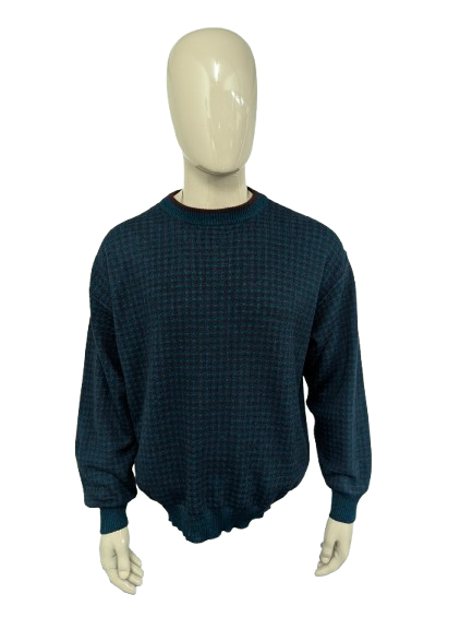 Vintage Bibo Lammwollpullover. Braun Grün Blau gefärbt. Größe 2XL / XXL. 50 % Wolle und 50 % Acryl.