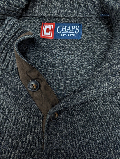 Chaps trui met knopen. Grijs Donker Blauw gemêleerd. Maat L.