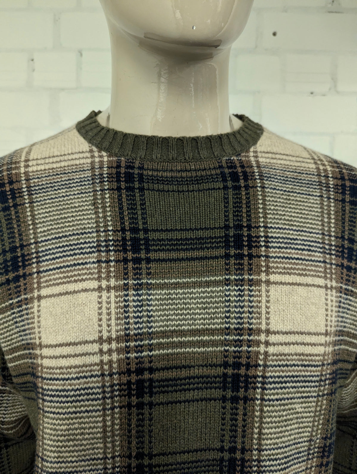 Nautica Wollen trui. Groen Bruin Donker Blauw geruit. Maat L. 20% Wol.