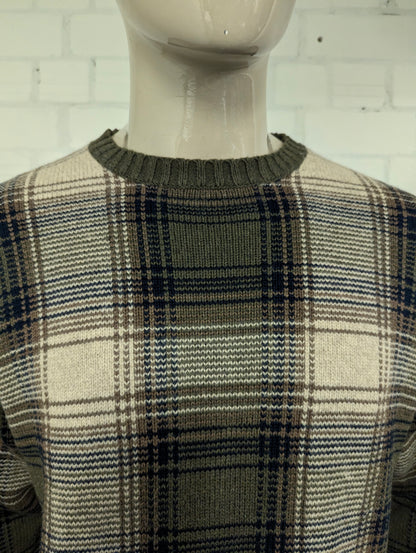 Nautica Wollen trui. Groen Bruin Donker Blauw geruit. Maat L. 20% Wol.