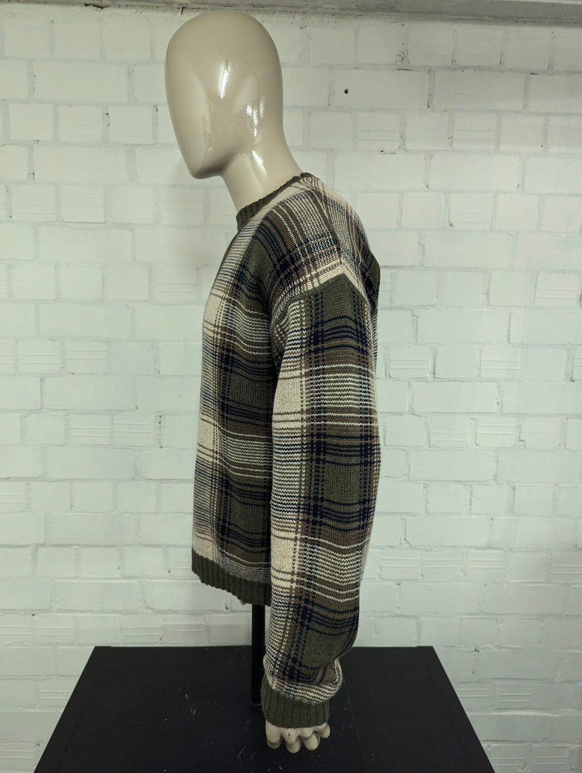 Nautica Wollen trui. Groen Bruin Donker Blauw geruit. Maat L. 20% Wol.