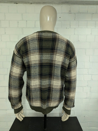 Nautica Wollen trui. Groen Bruin Donker Blauw geruit. Maat L. 20% Wol.