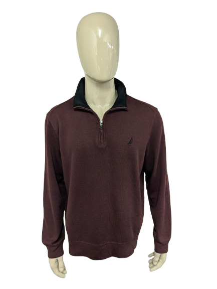Nautica Quarter Zip trui met korte rits. Bordeaux gekleurd. Maat XL.