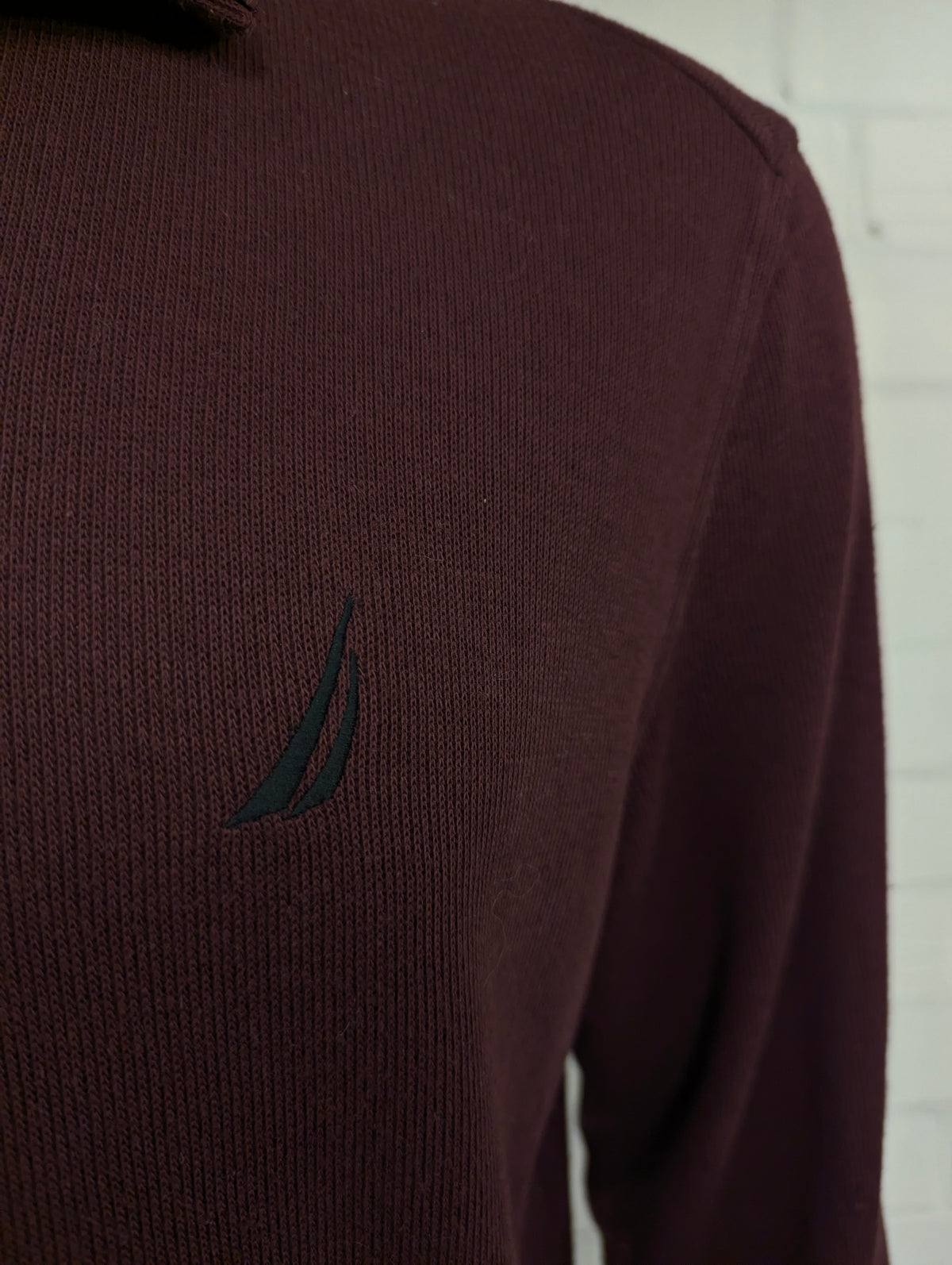 Nautica Quarter Zip trui met korte rits. Bordeaux gekleurd. Maat XL.