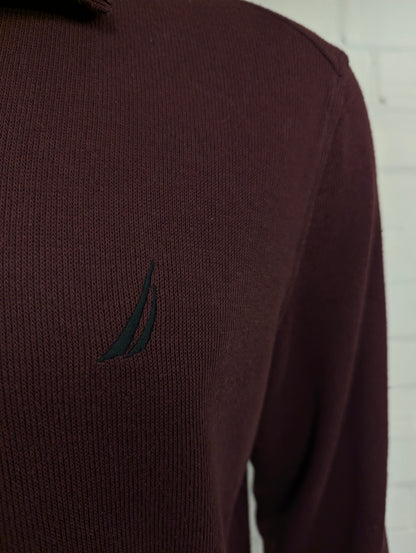 Nautica Quarter Zip trui met korte rits. Bordeaux gekleurd. Maat XL.