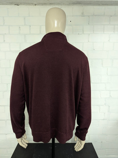 Nautica Quarter Zip trui met korte rits. Bordeaux gekleurd. Maat XL.