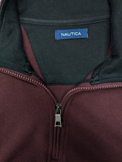 Nautica Quarter Zip trui met korte rits. Bordeaux gekleurd. Maat XL.