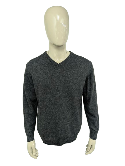 Italian Collection Wollen trui met V-Hals. Donker Grijs gemêleerd. 80% Wol en 20% Polyamide. Maat L.