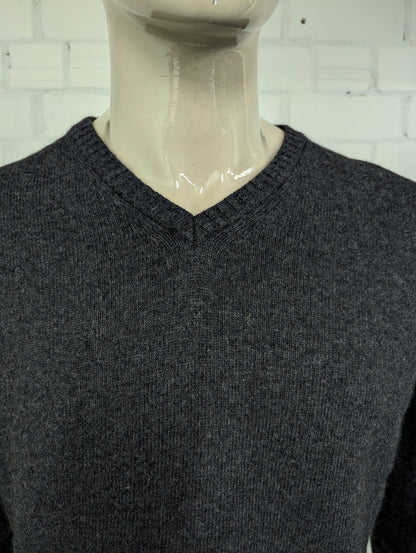 Italian Collection Wollen trui met V-Hals. Donker Grijs gemêleerd. 80% Wol en 20% Polyamide. Maat L.