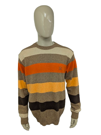 Paul & Shark Merino Wollen trui. Bruin Beige Oranje Geel gekleurd. Maat XL. 100% Wol.