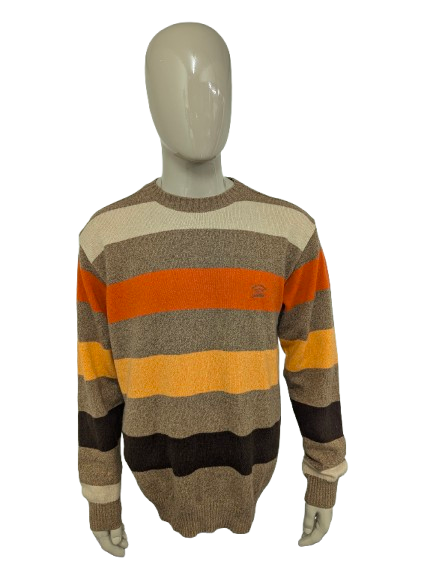 Paul & Shark Merino Wollen trui. Bruin Beige Oranje Geel gekleurd. Maat XL. 100% Wol.