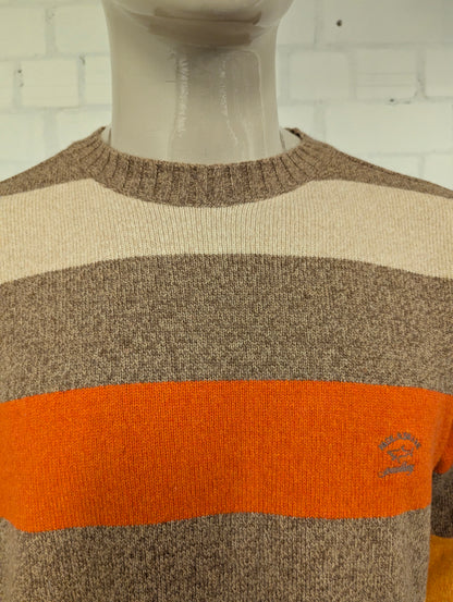 Paul & Shark Merino Wollen trui. Bruin Beige Oranje Geel gekleurd. Maat XL. 100% Wol.