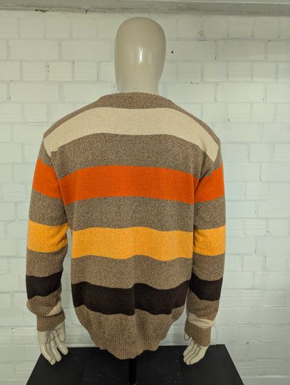 Paul & Shark Merino Wollen trui. Bruin Beige Oranje Geel gekleurd. Maat XL. 100% Wol.