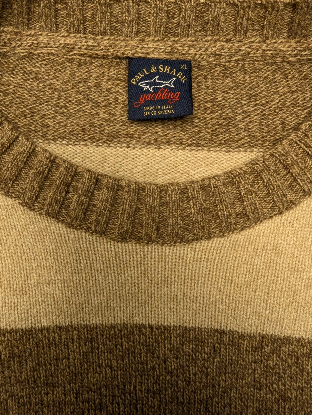 Paul & Shark Merino Wollen trui. Bruin Beige Oranje Geel gekleurd. Maat XL. 100% Wol.