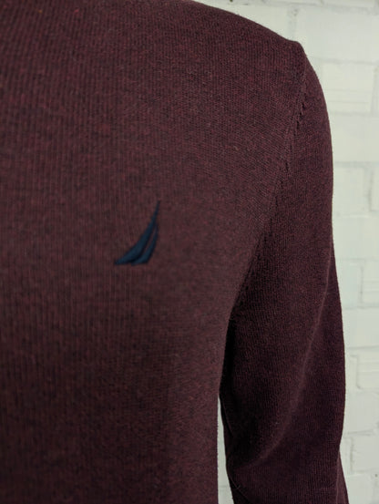Nautica Quarter Zip trui met korte rits. Bordeaux Donker Blauw gemêleerd. Maat L.